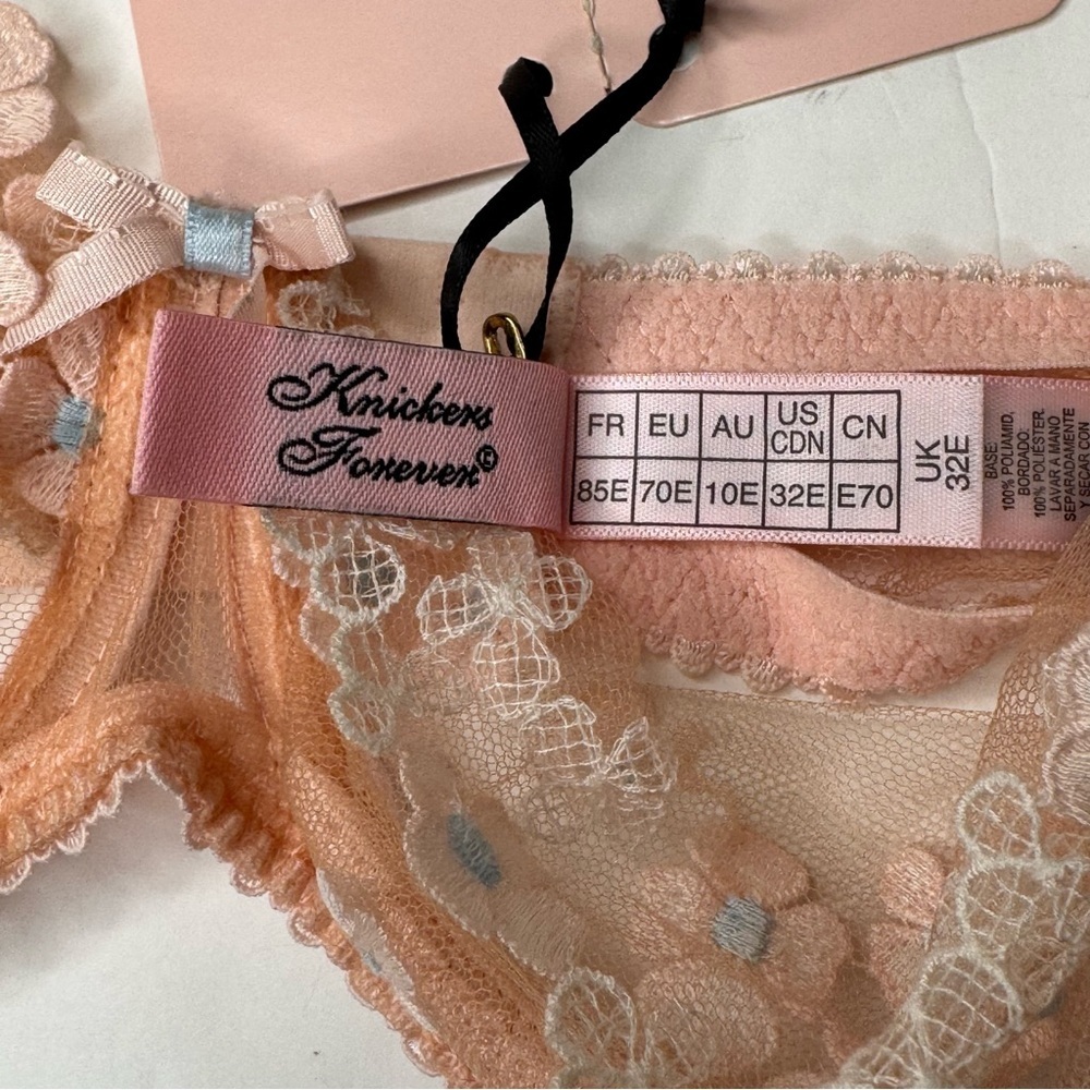 NWT AGENT PROVOCATEUR Bethanie Floral Appliquéd Tulle Underwire Bra in Peach 32E - Picture 11 of 16